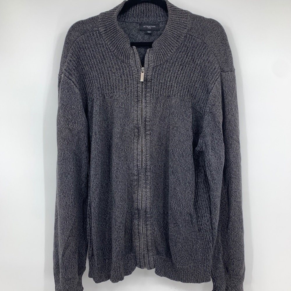 Attention Mens Large‎ Full Zip Cardigan Sweater Ribbed 100% Recycled Cotton